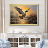 Vintage duck Flight at the pond II - Animals Canvas Wall Art