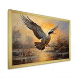 Vintage duck Flight at the pond II - Animals Canvas Wall Art