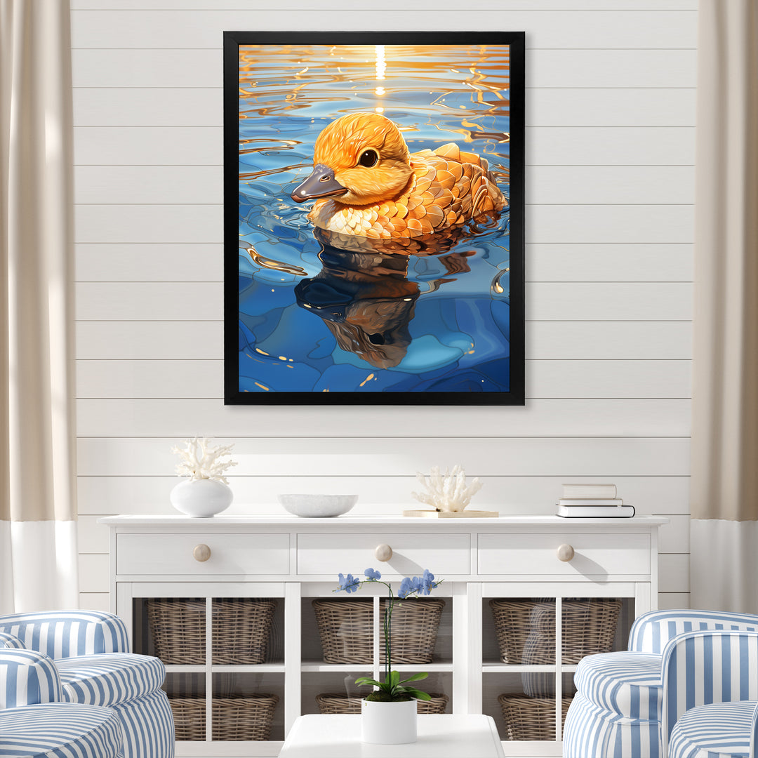 Swimming yellow duck in river - Duck Bedroom Wall Art