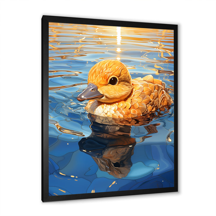 Swimming yellow duck in river - Duck Bedroom Wall Art