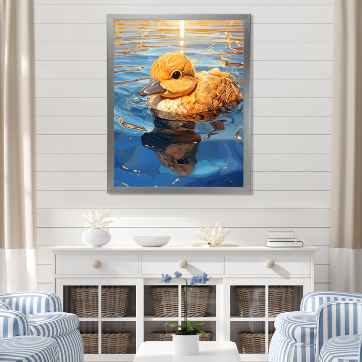 Swimming yellow duck in river - Duck Bedroom Wall Art
