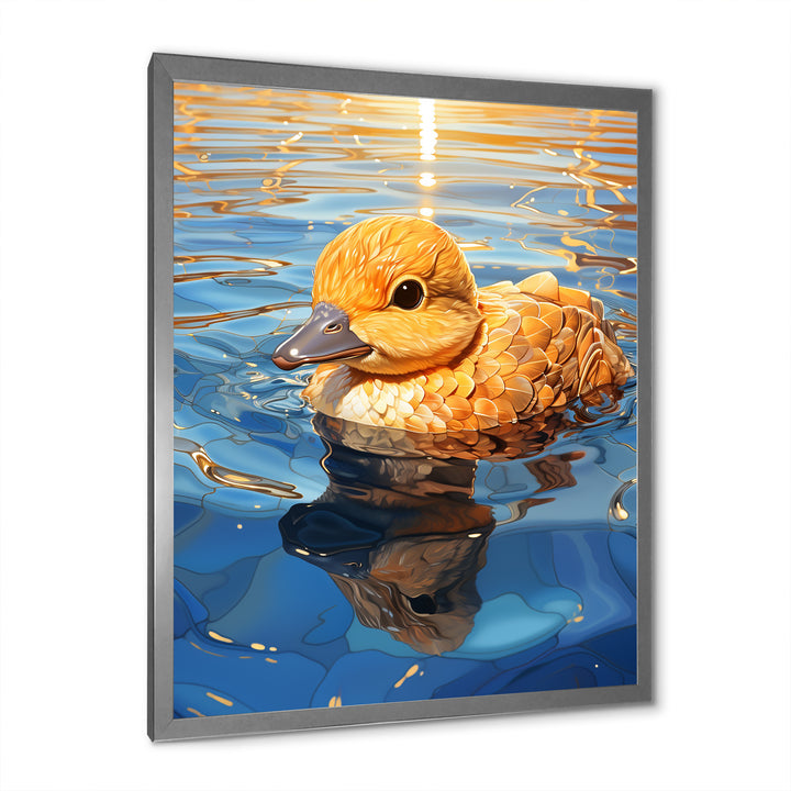 Swimming yellow duck in river - Duck Bedroom Wall Art