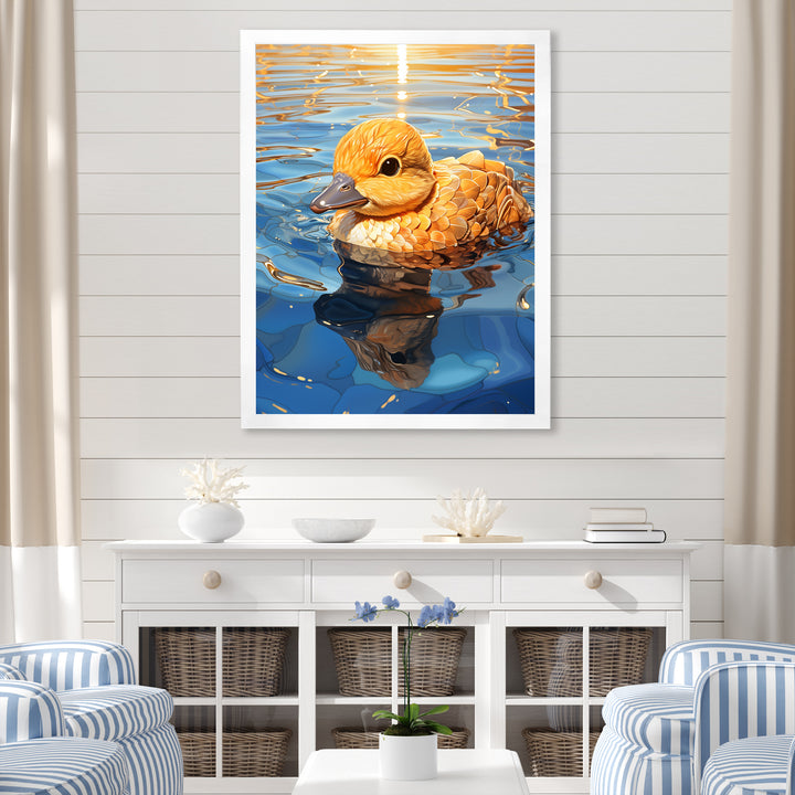 Swimming yellow duck in river - Duck Bedroom Wall Art