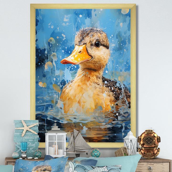 Splashing duckling wonder - Duck Canvas Wall Art