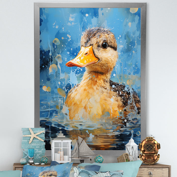 Splashing duckling wonder - Duck Canvas Wall Art