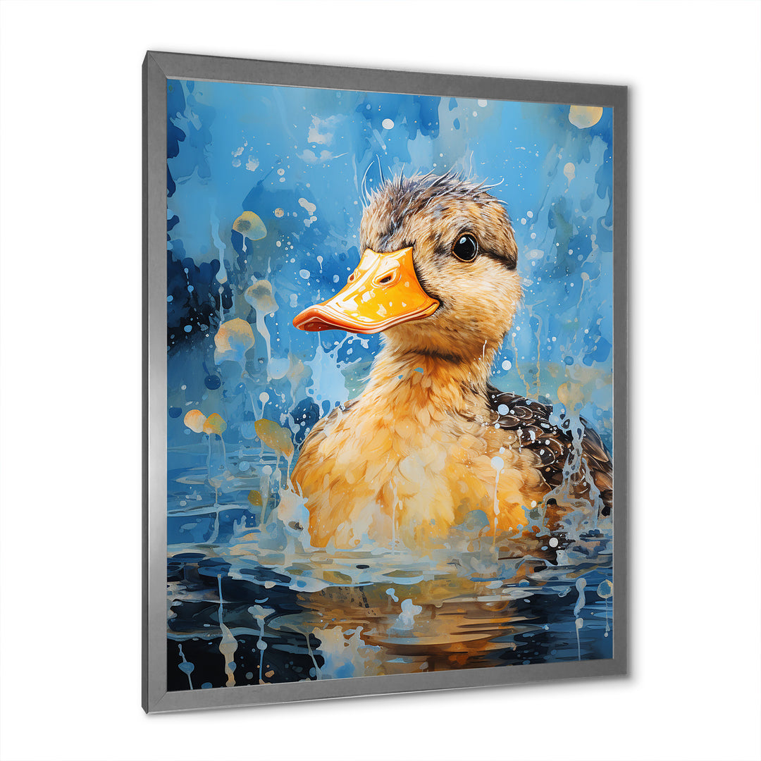 Splashing duckling wonder - Duck Canvas Wall Art
