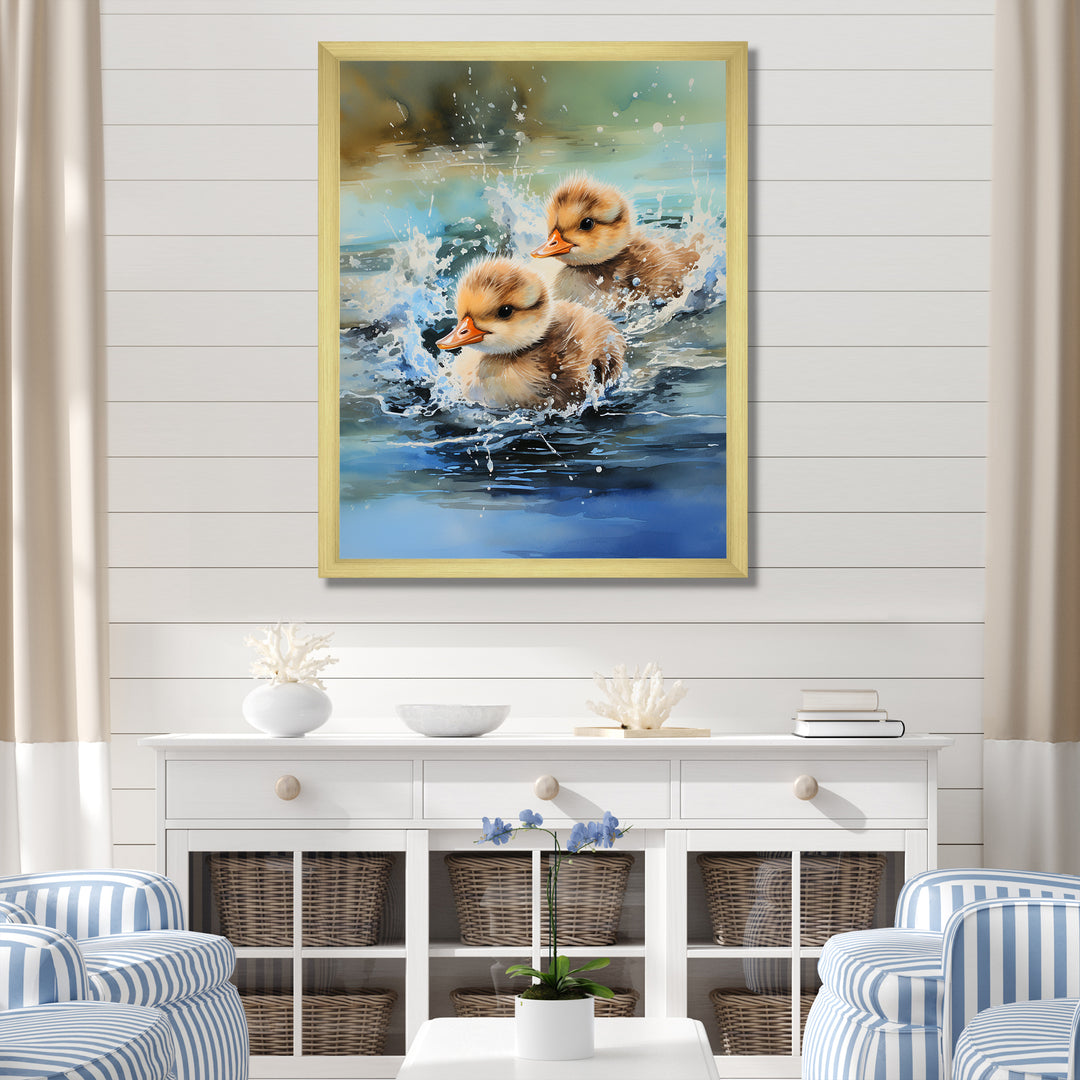 Yellow Playful Paddler ducklings - Duck Wall Decor