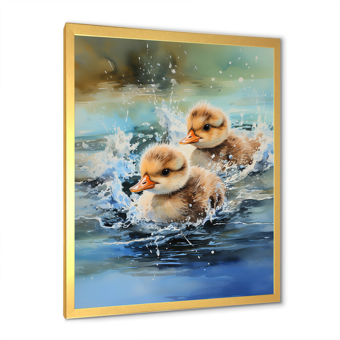 Yellow Playful Paddler ducklings - Duck Wall Decor