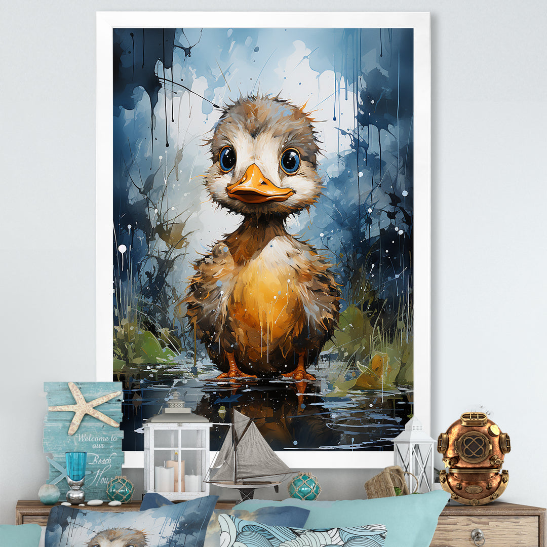 Cute blue and yellow duck for Nursery - Duck Wall Art Prints