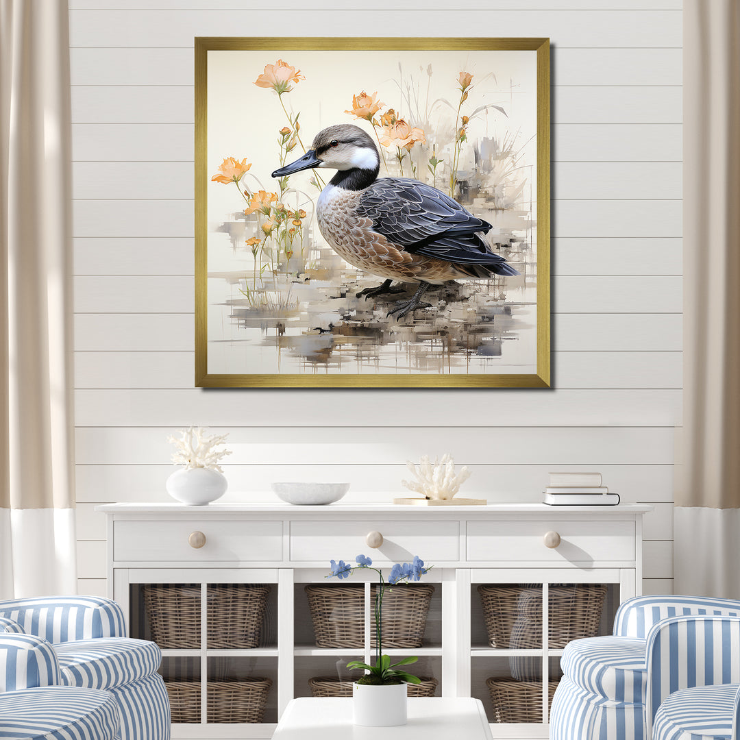 Vintage duck by the pond - Duck Wall Art Prints