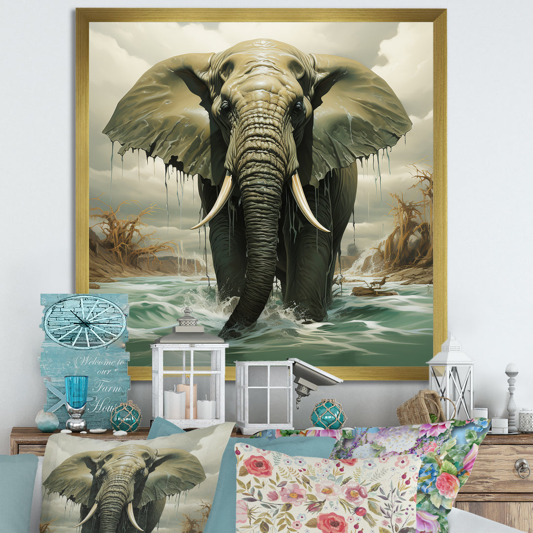 Grey Elephant Dreamscape - Elephant Large Canvas Wall Art