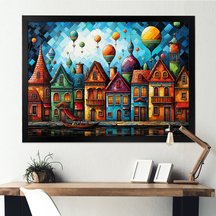 Fantasy air ballon village I - Hot Air Balloon Canvas Wall Art