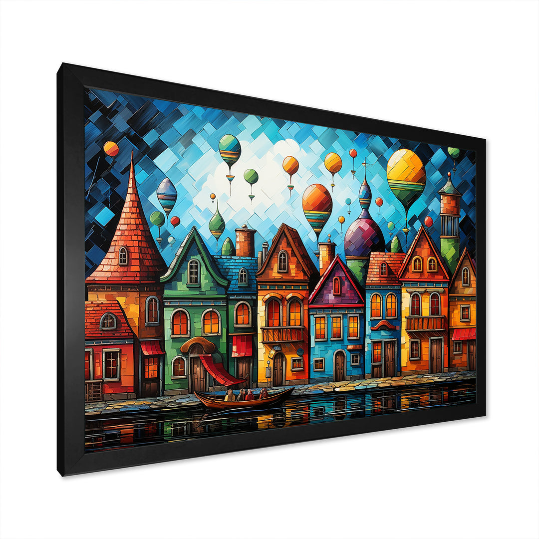 Fantasy air ballon village I - Hot Air Balloon Canvas Wall Art