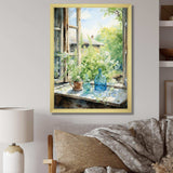 Green and blue countryside window Charm I - Farm Canvas Wall Art