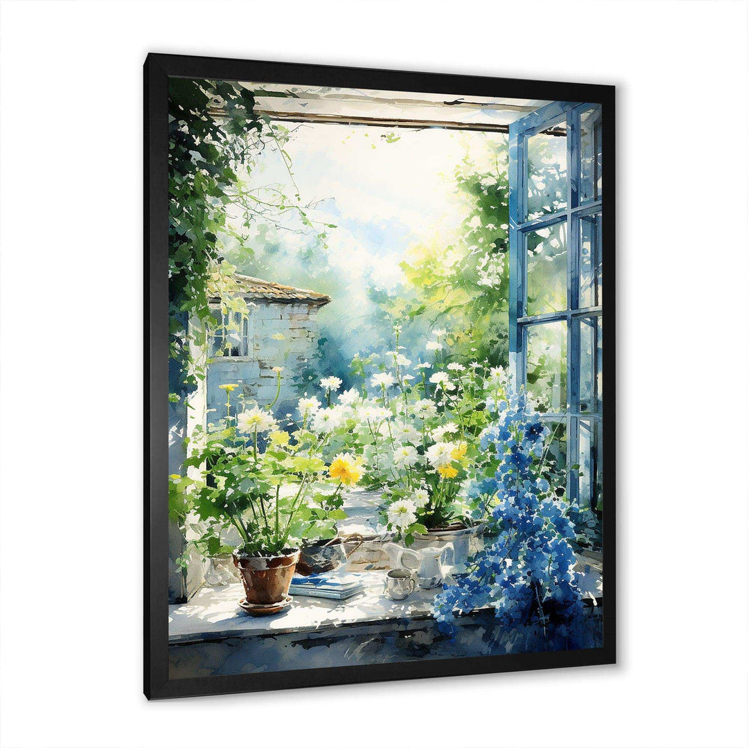 Green and blue countryside window Charm II - Farm Canvas Wall Art