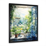 Green and blue countryside window Charm II - Farm Canvas Wall Art