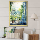 Green and blue countryside window Charm II - Farm Canvas Wall Art