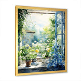 Green and blue countryside window Charm II - Farm Canvas Wall Art