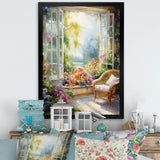 Orange and green french window view III - Floral Canvas Wall Art