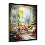 Orange and green french window view III - Floral Canvas Wall Art