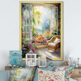 Orange and green french window view III - Floral Canvas Wall Art