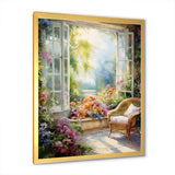 Orange and green french window view III - Floral Canvas Wall Art