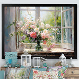 Delicate vintage flower french windows view III - Floral Canvas Wall Art