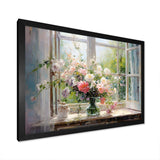 Delicate vintage flower french windows view III - Floral Canvas Wall Art