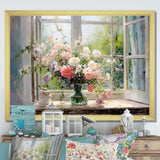 Delicate vintage flower french windows view III - Floral Canvas Wall Art