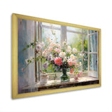 Delicate vintage flower french windows view III - Floral Canvas Wall Art