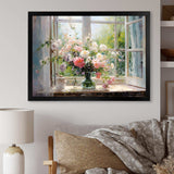 Delicate vintage flower french windows view IV - Floral Canvas Wall Art