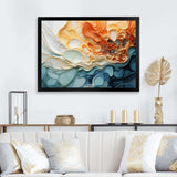 Blue and orange Ink Cascade fluid - Abstract Canvas Wall Art