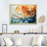 Blue and orange Ink Cascade fluid - Abstract Canvas Wall Art