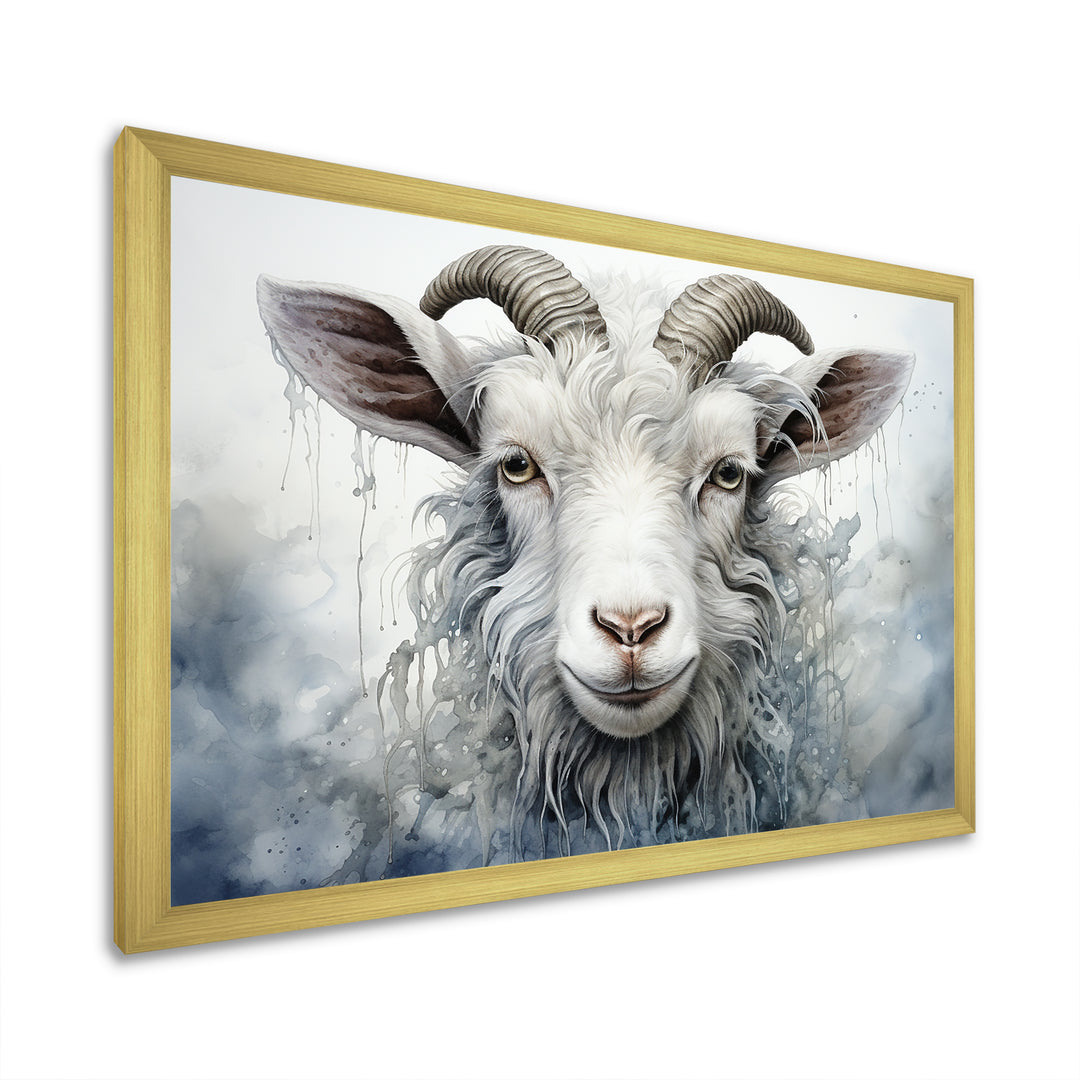 White Grazing Goat portrait - Goat Wall Art Prints