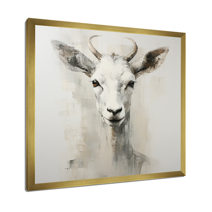 White Echoes of the Alpine goat portrait - Goat Large Canvas Wall Art