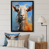 White and blue pop art goat portrait - Goat Bedroom Wall Art