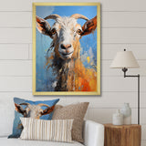 White and blue pop art goat portrait - Goat Bedroom Wall Art