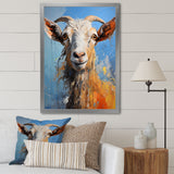 White and blue pop art goat portrait - Goat Bedroom Wall Art