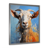 White and blue pop art goat portrait - Goat Bedroom Wall Art