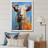 White and blue pop art goat portrait - Goat Bedroom Wall Art