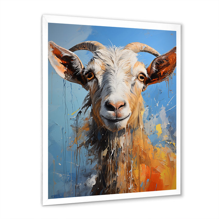 White and blue pop art goat portrait - Goat Bedroom Wall Art