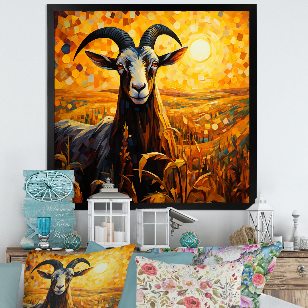 Yellow Sunset meadow goat - Goat Canvas Wall Art