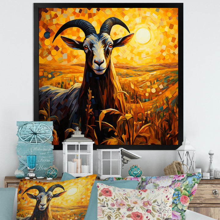 Yellow Sunset meadow goat - Goat Canvas Wall Art
