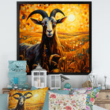 Yellow Sunset meadow goat - Goat Canvas Wall Art