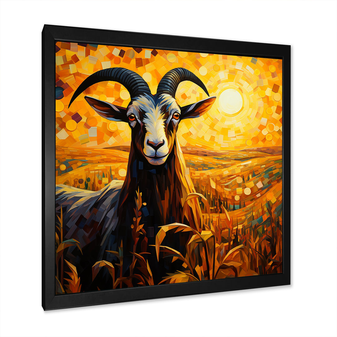 Yellow Sunset meadow goat - Goat Canvas Wall Art