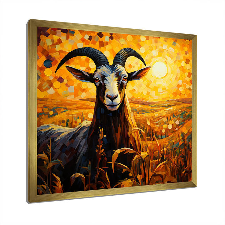 Yellow Sunset meadow goat - Goat Canvas Wall Art