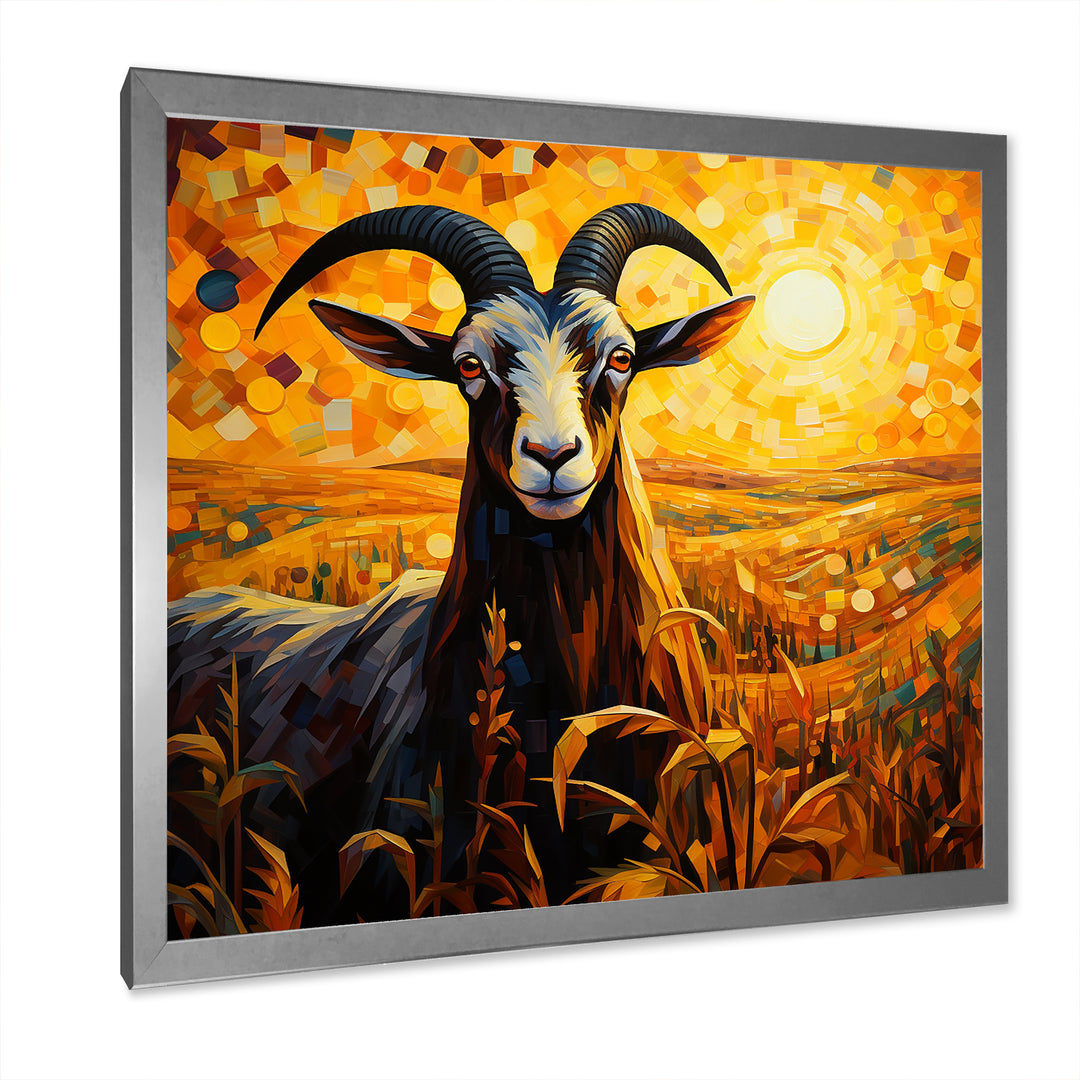 Yellow Sunset meadow goat - Goat Canvas Wall Art