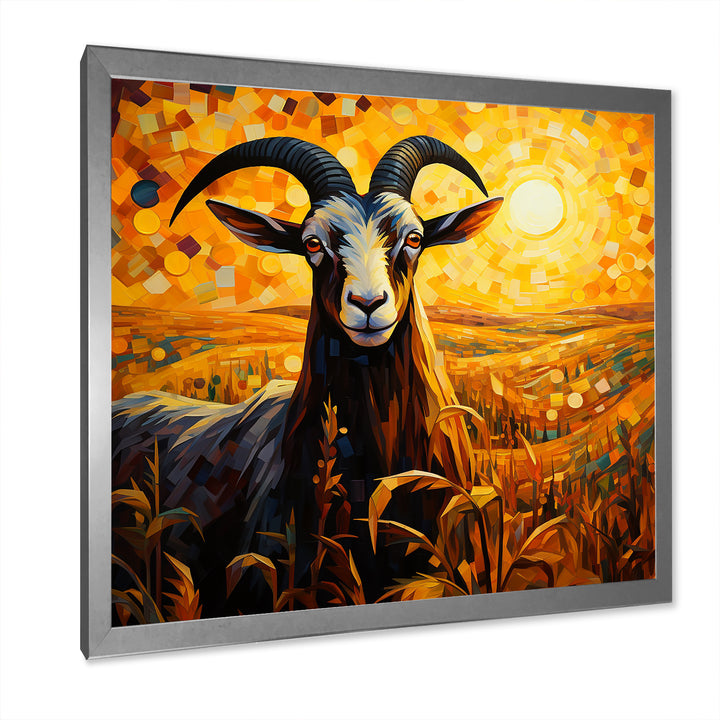Yellow Sunset meadow goat - Goat Canvas Wall Art