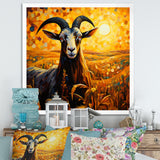 Yellow Sunset meadow goat - Goat Canvas Wall Art