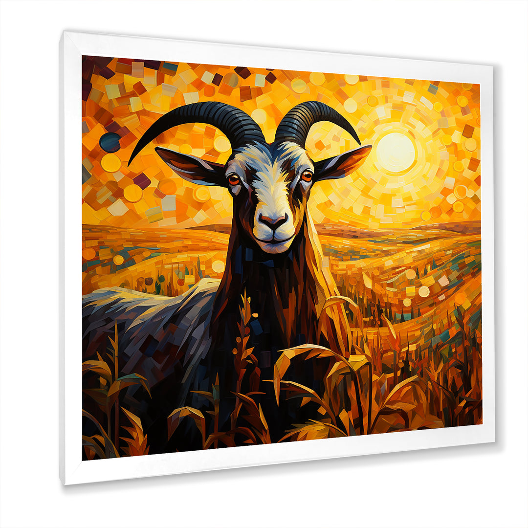 Yellow Sunset meadow goat - Goat Canvas Wall Art